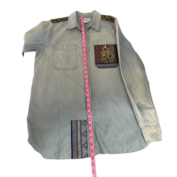 Denim & Supply Ralph Lauren Sandwashed Denim Brocade Boyfriend Shirt Sz Medium - Picture 9 of 13